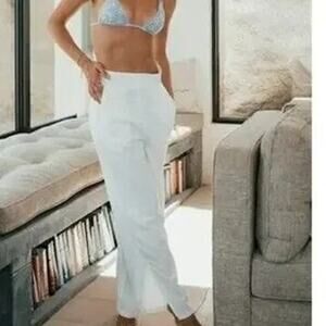 NWT Helen Owen Deia Linen Hi Waist Straight Leg Pant Slit Ankle Pockets S White
